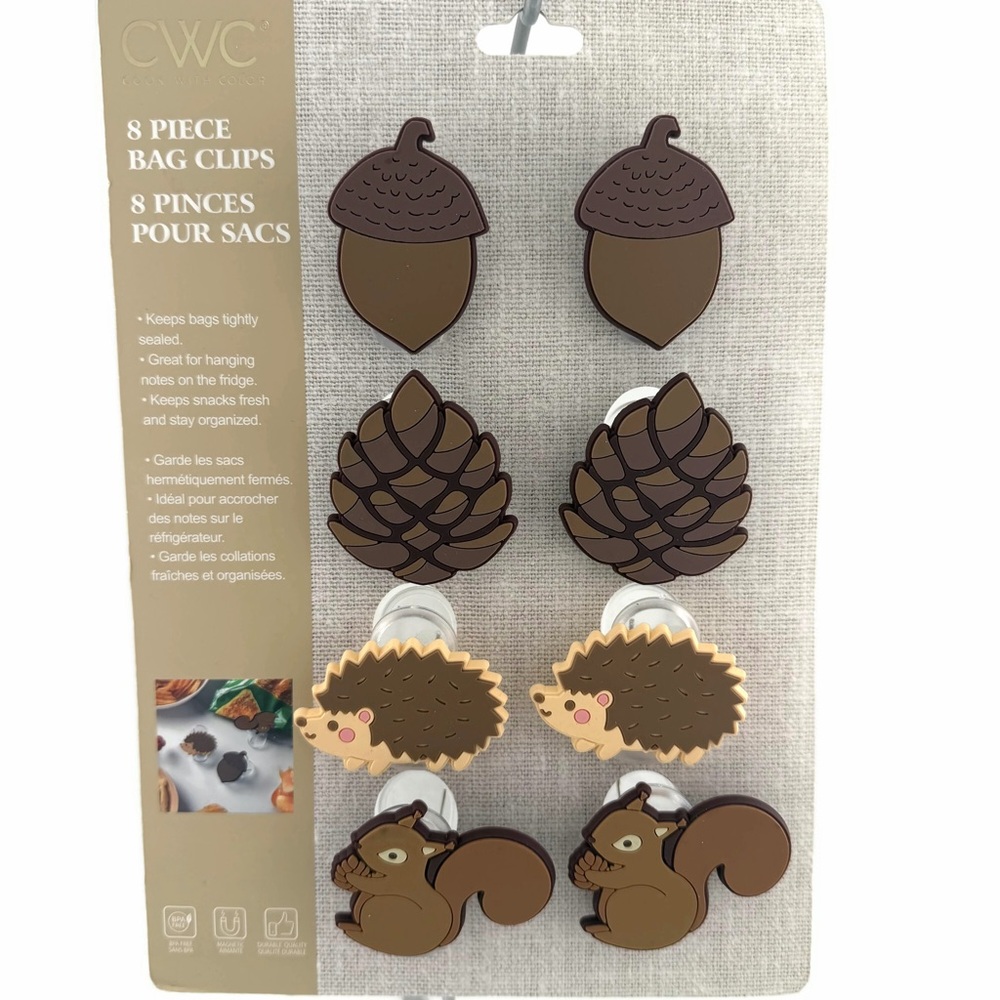 CWC Brown Woodlands Magnetic Decorative Bag Clips Set of 8